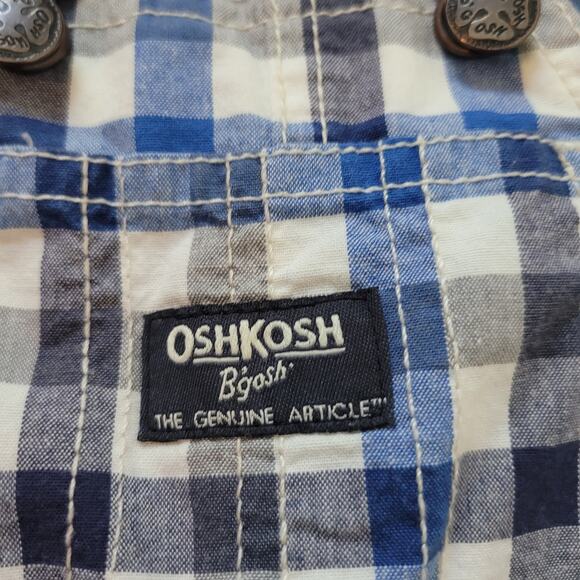 Oshkosh B'Gosh	 Size 12m Classic Plaid Blue and White Shortall Overalls - Picture 4 of 6